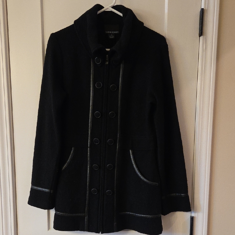 Cynthia Rowley Black Double-Breasted Wool Coat